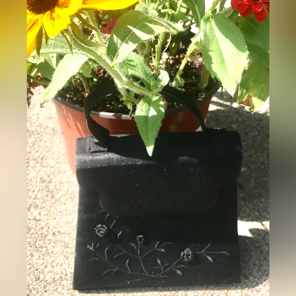 Vintage Black Satin Embellished Evening Bag Crossbody - Picture 6 of 7